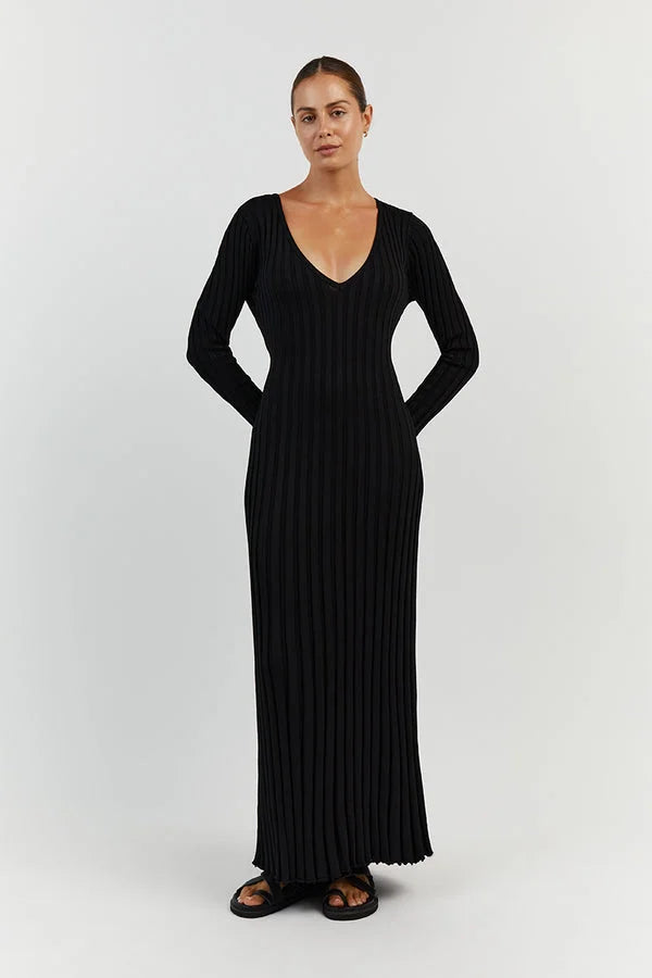 Denise™ V-neck midi dress with sleeves