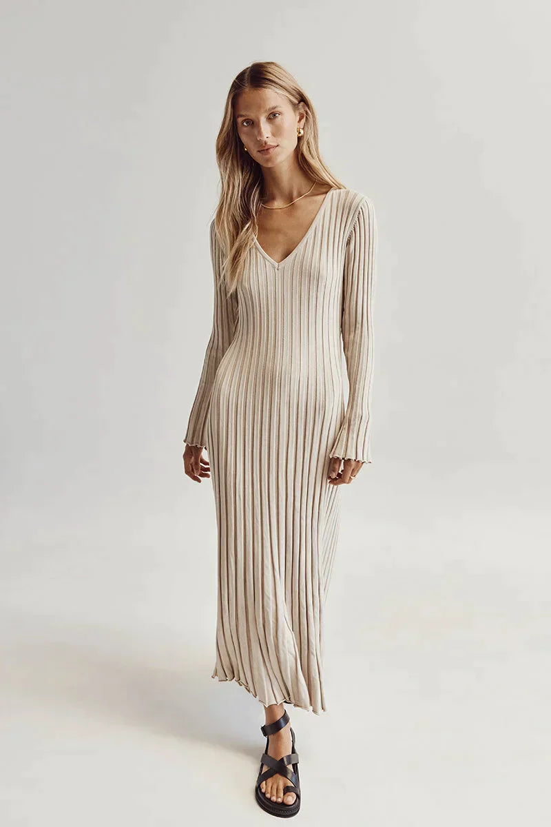 Denise™ V-neck midi dress with sleeves
