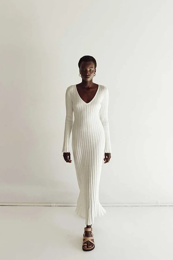 Denise™ V-neck midi dress with sleeves