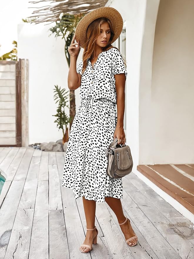 Mila - Short Sleeve Vintage Midi Dress