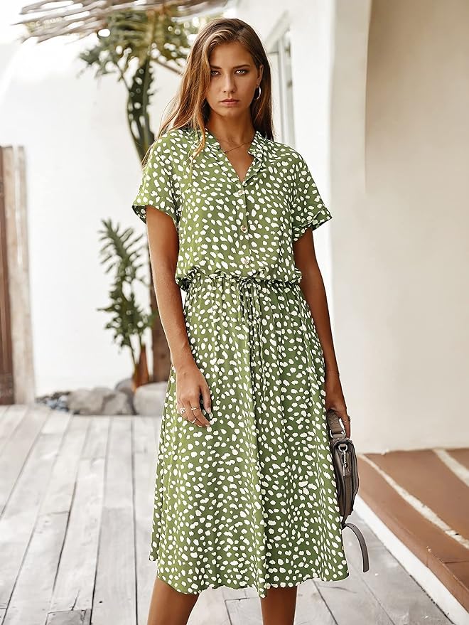Mila - Short Sleeve Vintage Midi Dress