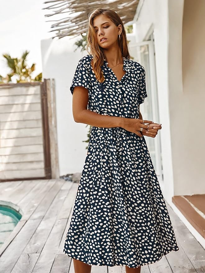 Mila - Short Sleeve Vintage Midi Dress