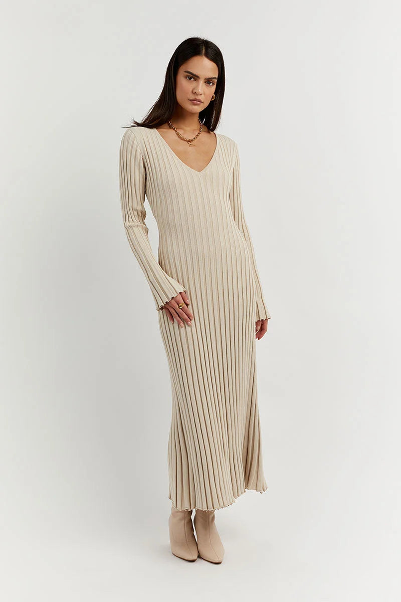 Denise™ V-neck midi dress with sleeves