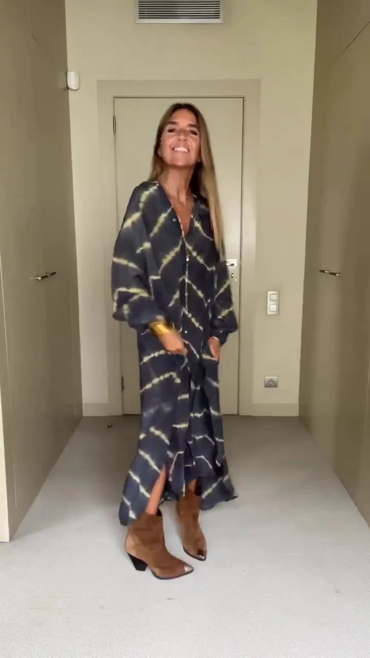 Bomella - Boho Stripe Long Sleeves Dress