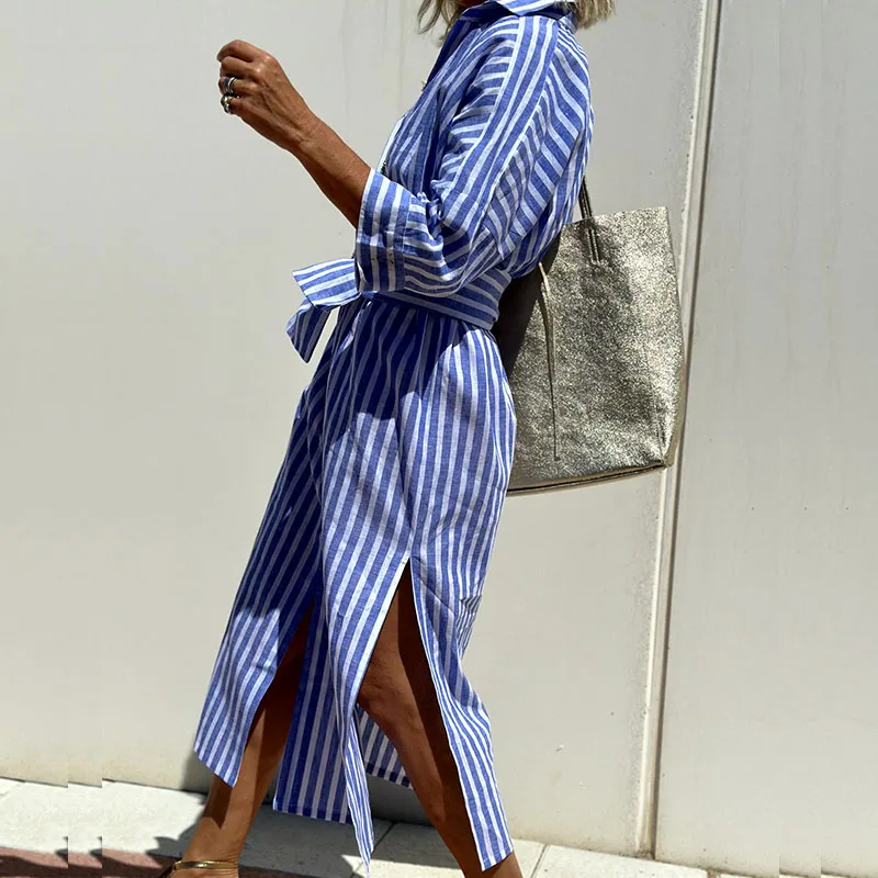 Amélie™ | Elegant Striped Shirt Dress