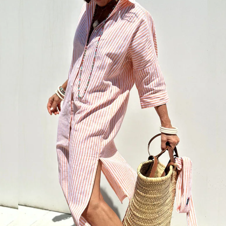 Amélie™ | Elegant Striped Shirt Dress