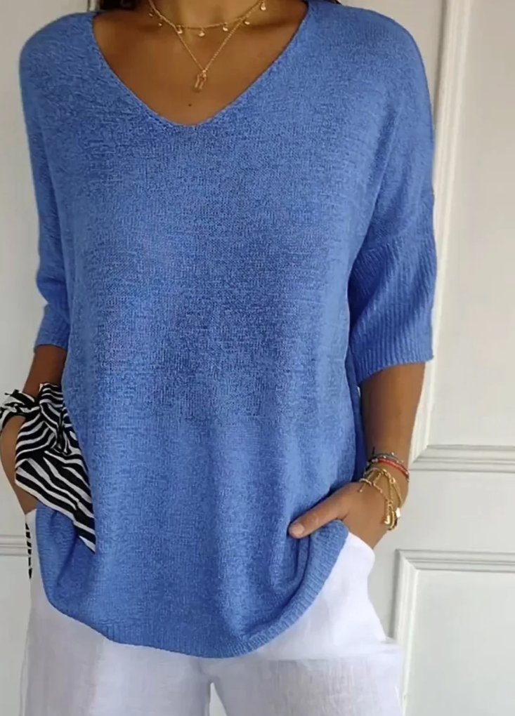 JANE™ | SOLID DESIGN KNIT TOP WITH V-NECK