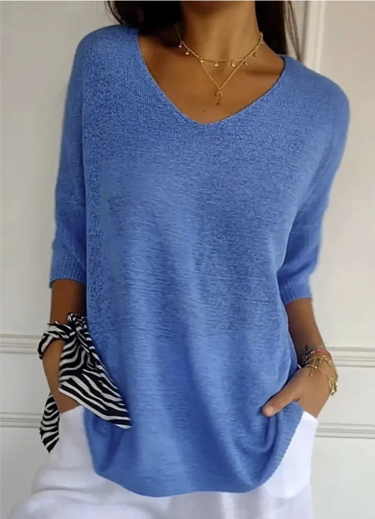 JANE™ | SOLID DESIGN KNIT TOP WITH V-NECK
