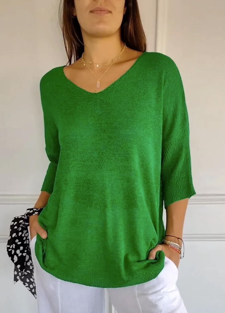 JANE™ | SOLID DESIGN KNIT TOP WITH V-NECK