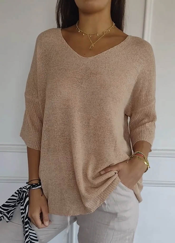 JANE™ | SOLID DESIGN KNIT TOP WITH V-NECK