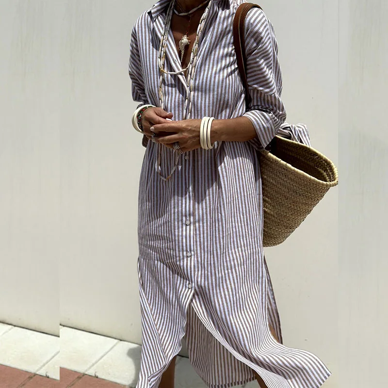 Amélie™ | Elegant Striped Shirt Dress