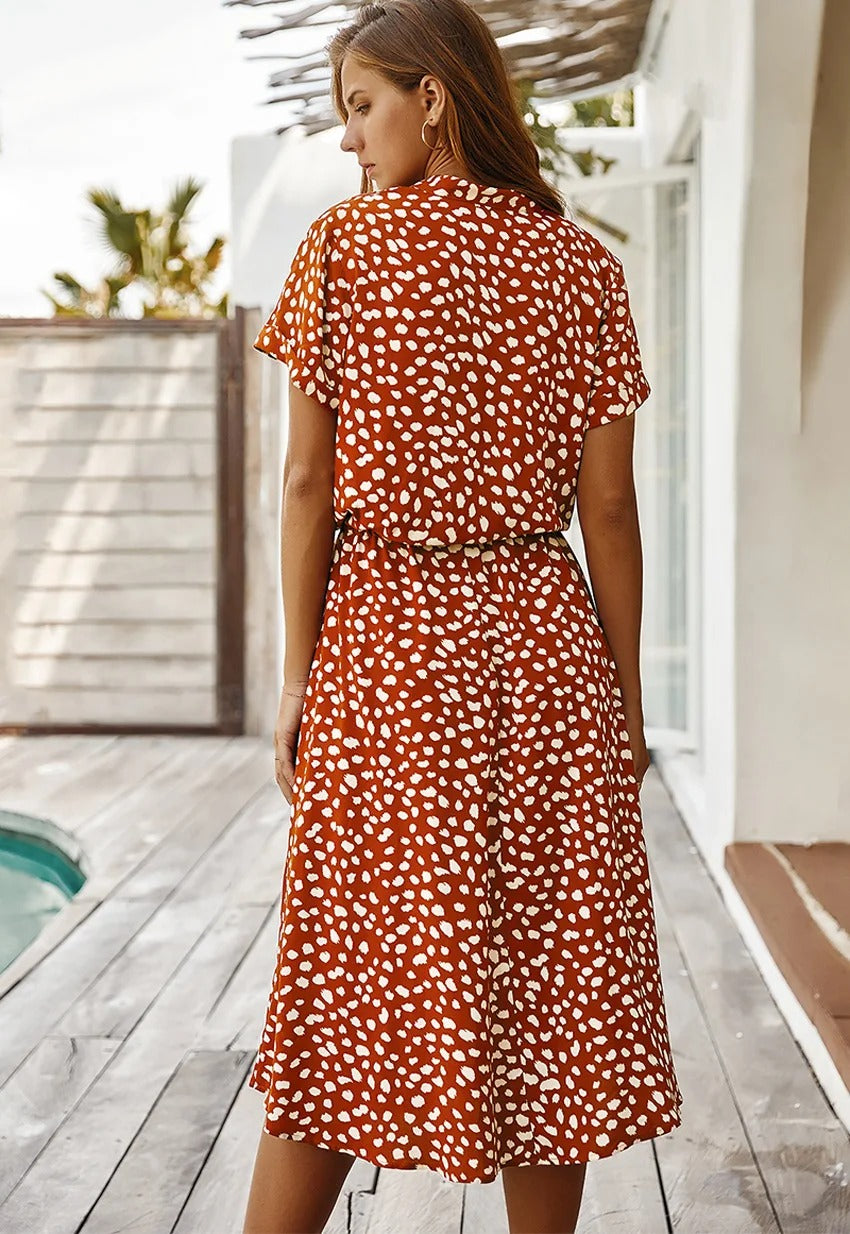 Mila - Short Sleeve Vintage Midi Dress
