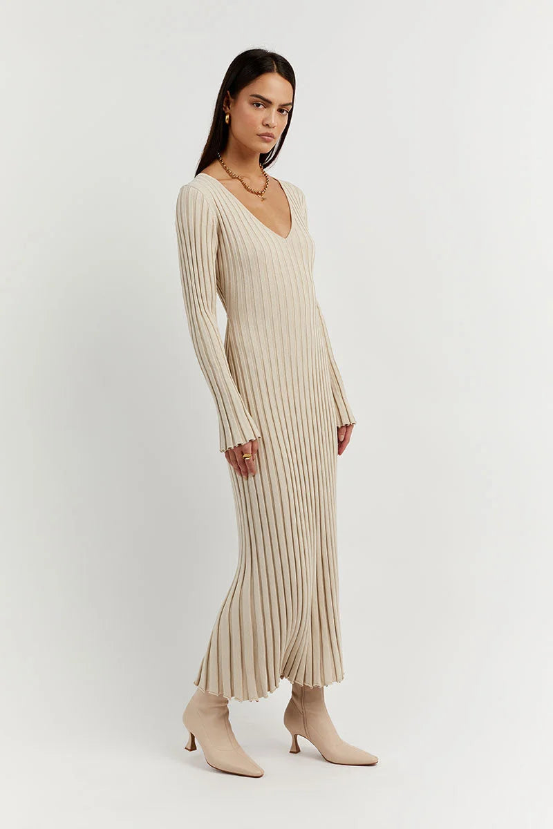 Denise™ V-neck midi dress with sleeves
