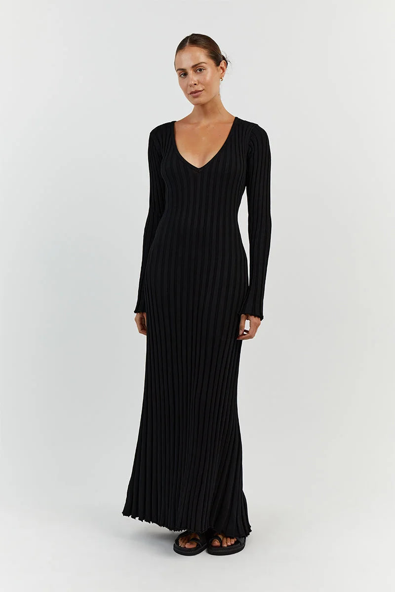 Denise™  V-neck midi dress with sleeves