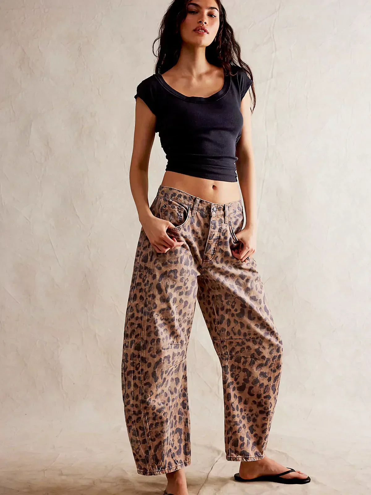 Angelina - Leopard Print Barrel Jeans