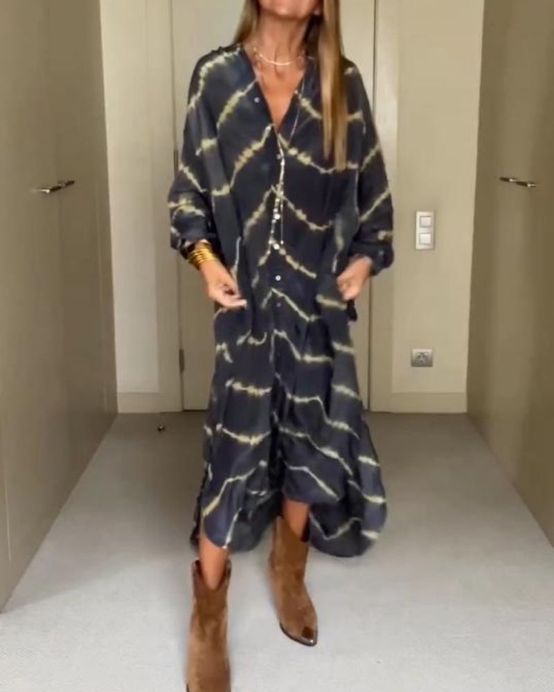 Bomella - Boho Stripe Long Sleeves Dress