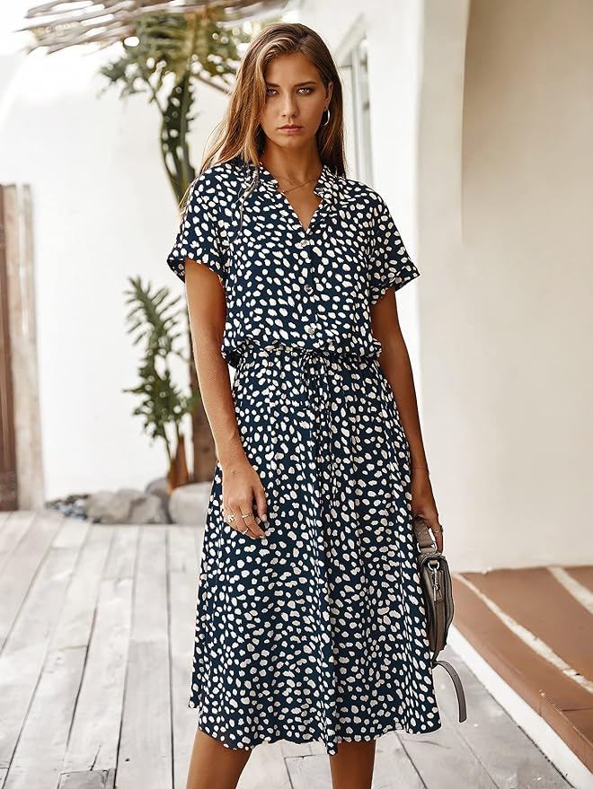 Mila - Short Sleeve Vintage Midi Dress