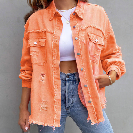 Elara™ Ripped Denim Jacket