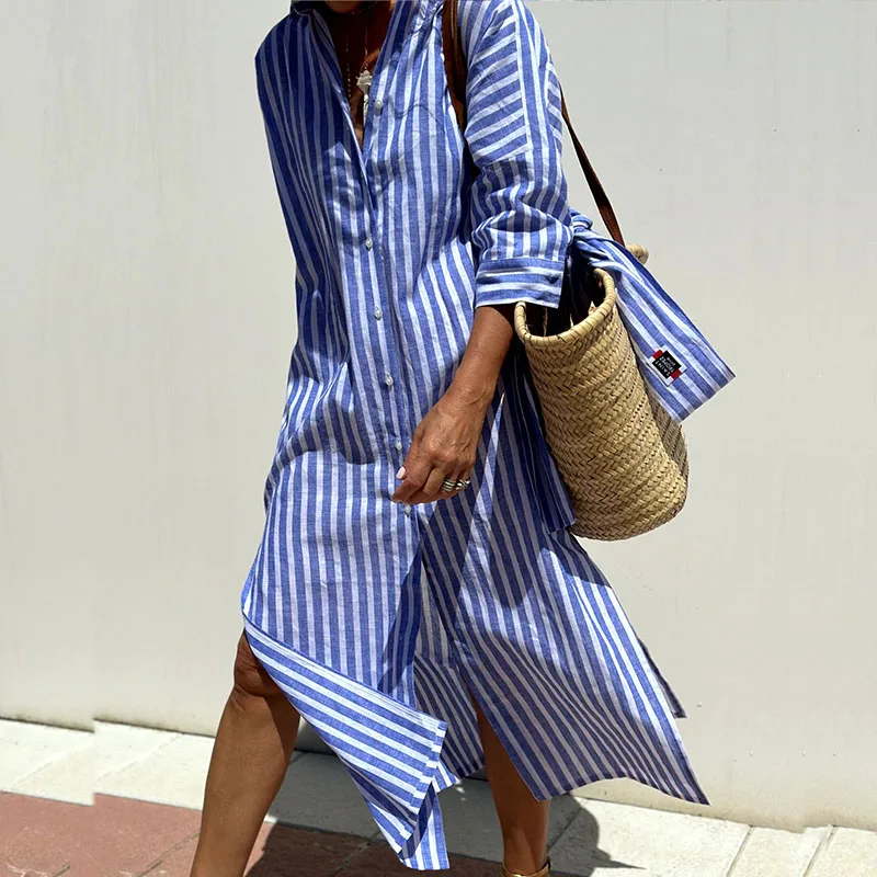 Amélie™ | Elegant Striped Shirt Dress