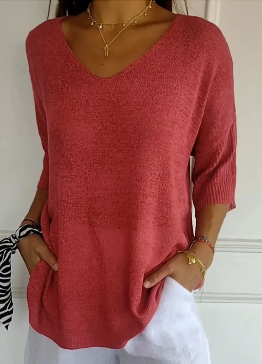 JANE™ | SOLID DESIGN KNIT TOP WITH V-NECK