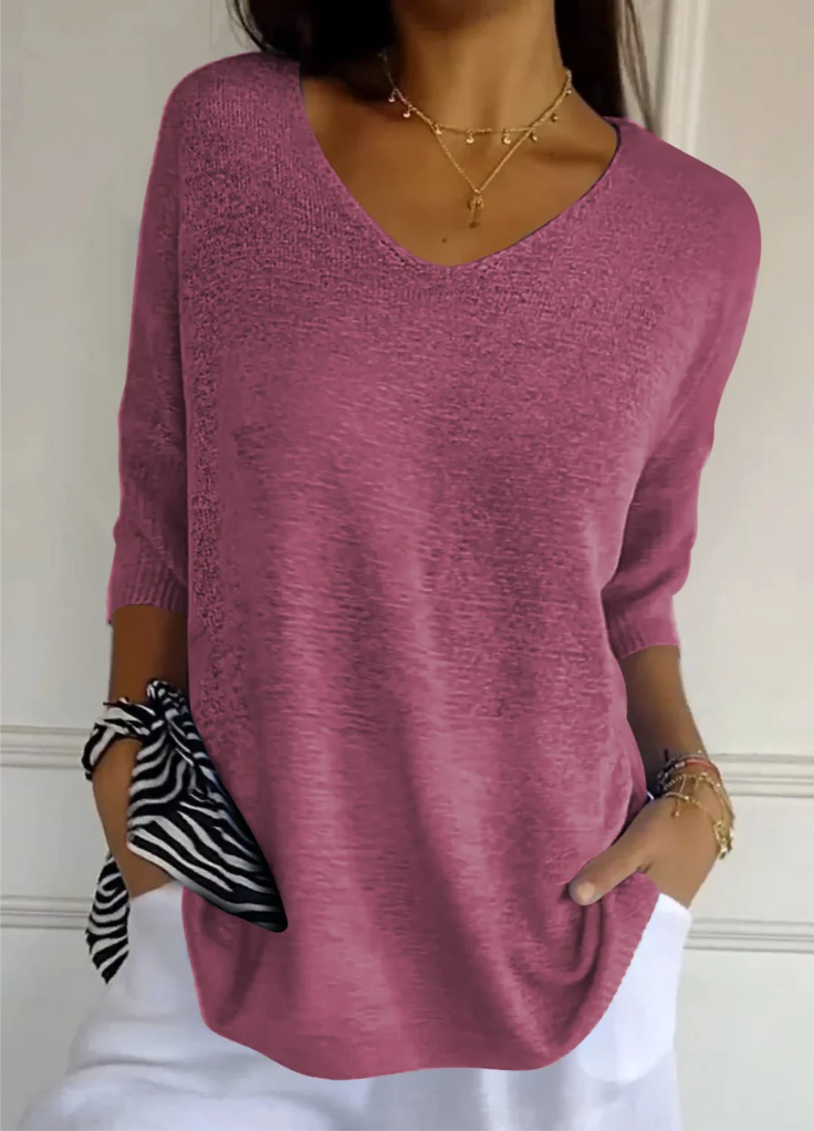 JANE™ | SOLID DESIGN KNIT TOP WITH V-NECK