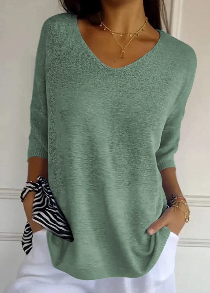 JANE™ | SOLID DESIGN KNIT TOP WITH V-NECK