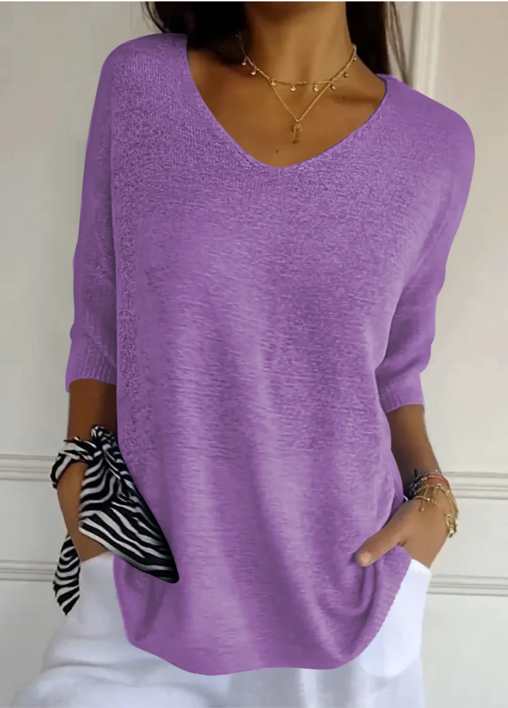 JANE™ | SOLID DESIGN KNIT TOP WITH V-NECK