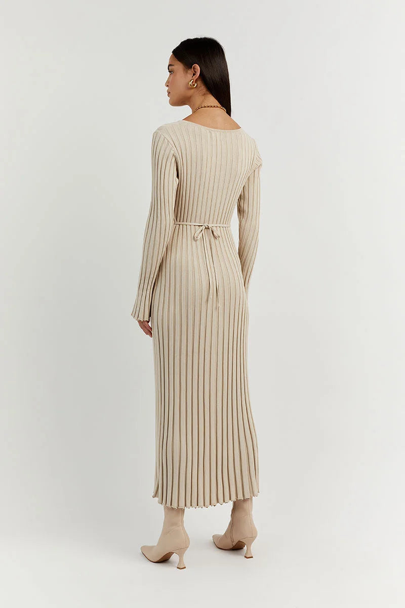 Denise™  V-neck midi dress with sleeves