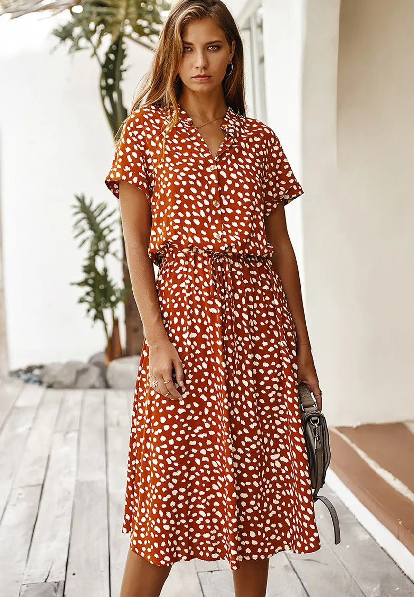 Mila - Short Sleeve Vintage Midi Dress