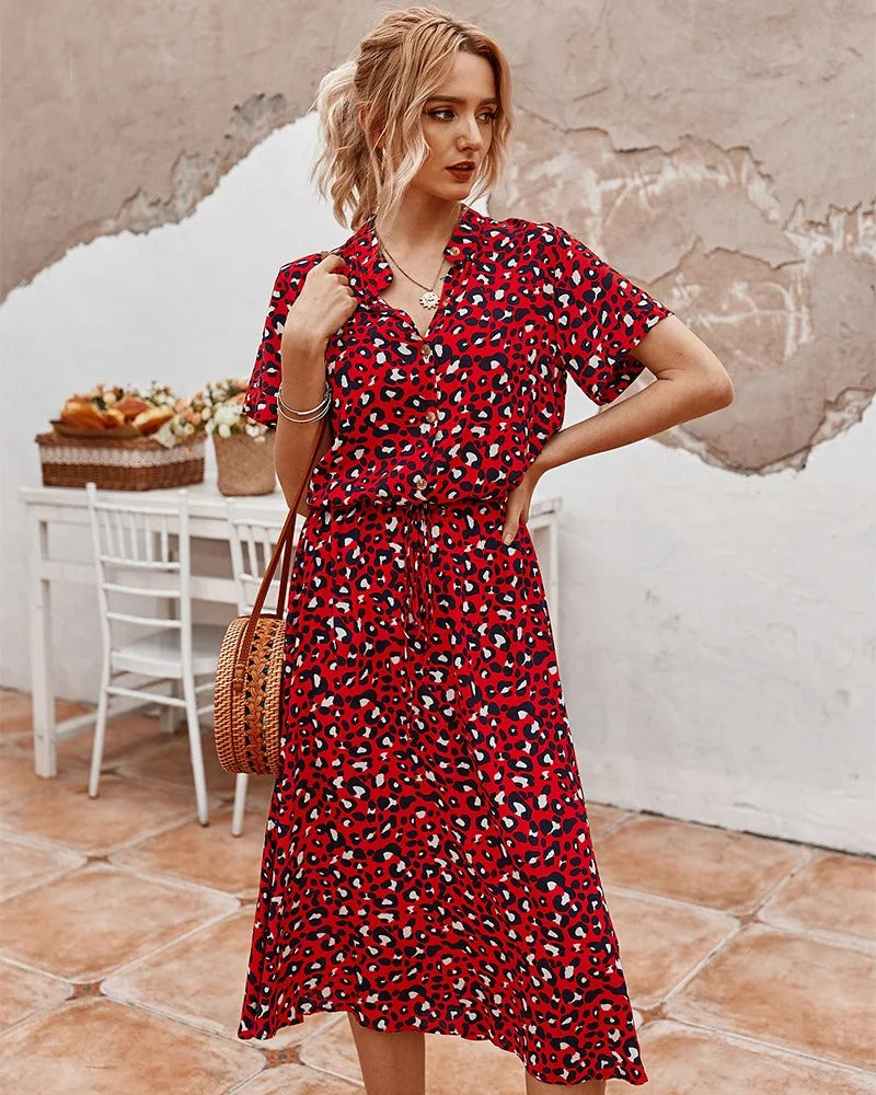 Mila - Short Sleeve Vintage Midi Dress